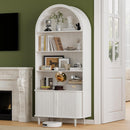 DHH 71" Tall Arched Bookshelf, 5 Tiers Arch Bookcase with Storage, Modern Farmhouse Book Shelf with Adjustable Shelves ＆Sliding Doors, Wood Display Cabinet for Living Room, Office (White)