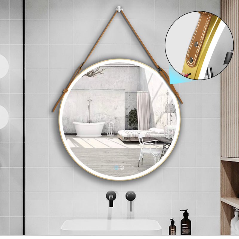 Bathroom LED Mirror 28 Inch Round Bathroom Mirror with Lights Smart 3 Lights Dimmable Illuminated Bathroom Mirror Wall Mounted Large LED Mirror Anti-Fog Lighted Vanity Mirror