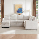 Modular Sectional Sleeper Sofa with Pull Out Bed, U Shaped Sectional Couch with Storage Ottomand, Sleeper Sofa Bed for Living Room Bedroom Apartment, Beige