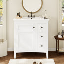 30 Inch Bathroom Vanity with Ceramic Sink, White Bathroom with 3 Drawers, Solid Wood Frame Modern Bathroom Storage Cabinet , Ideal for Home