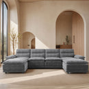141'' Wide Modern U-shaped Sectional Sofa with high back cushion,6-seat Upholstered Soft Sofa Furniture,Sleeper Sofa Couch with Chaise Lounge for Living Room,Dark Grey