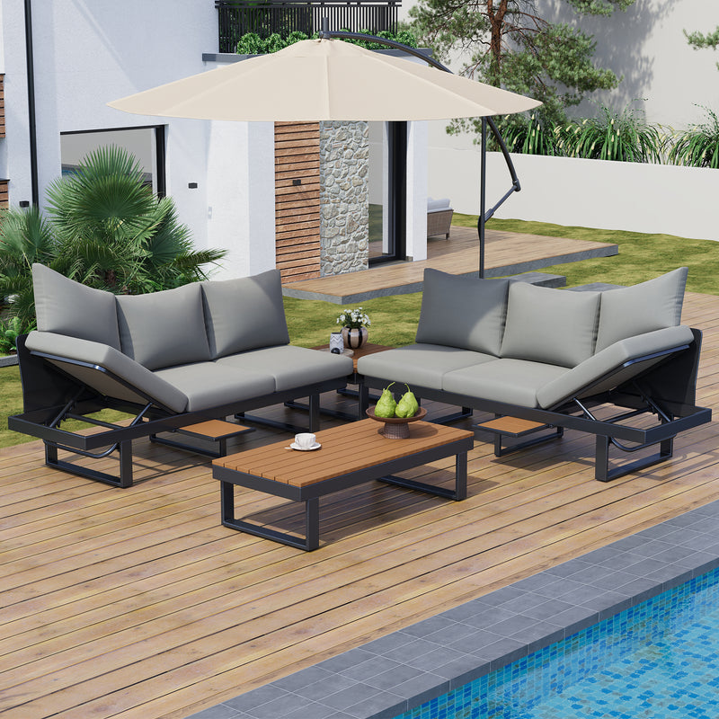Outdoor Sectional Sofa Set Patio Conversation Set Patio Seating Group Outdoor Daybed with Adjustable Reclining Seats for Backyard, Poolside and Balcony,Grey