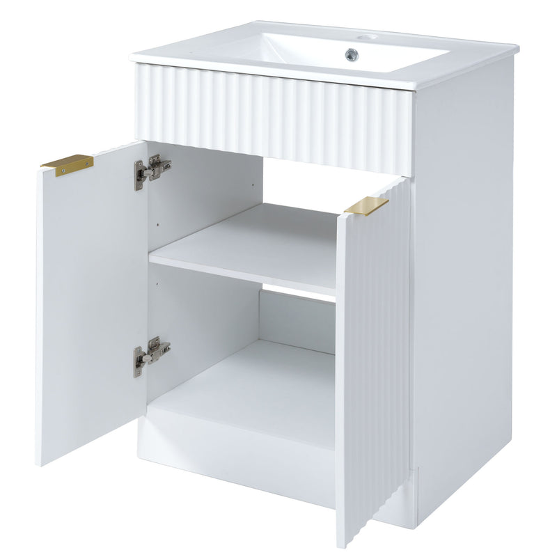 [Video]24inch modern bathroom vanity for small bathroom,white storge cabinet with ceramic sink