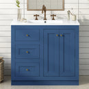 36inch Bathroom Vanity with Ceramic Sink, Bathroom Storage Cabinet with 2 Drawers&  Shelf, Solid Wood and MDF Board, Freestanding Bathroom Cabinet (Blue)