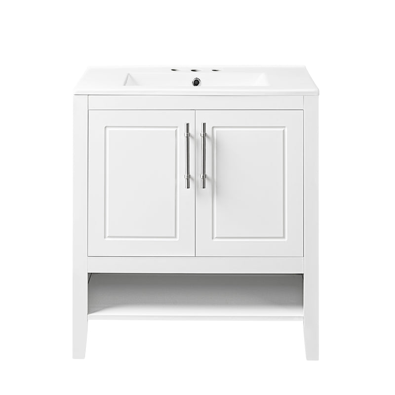 30" Bathroom Vanity with Sink, Multi-functional Bathroom Cabinet with Doors and Drawers, Solid Frame and MDF Board, White