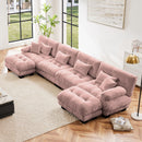 Free Combination Modular Sectional Sofa,U Shaped Couch for Living Room, 4-Seater Comfy Cloud Couch with 2 Ottomans, Chenille Pink