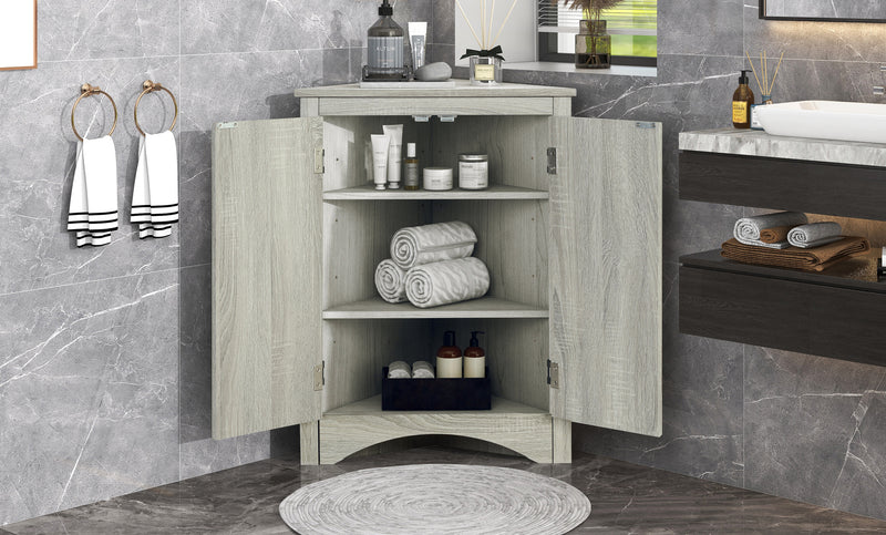 Oak Triangle Bathroom Storage Cabinet with Adjustable Shelves, Freestanding Floor Cabinet for Home Kitchen