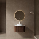 DINA 24' Bathroom Vanity with Sink, Wall-Mounted Floating Curved Edges Striped Bathroom Storage Cabinet with Drawer, White Ceramic Basin without Faucet, Pre-assembled, Dark Walnut Woodgrain Color