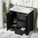 30-Inch bathroom vanity cabinet with ceramic basin, 3 drawers and adjustable shelves