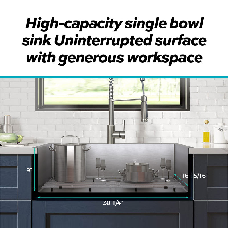 TECASA 33 inch Kitchen Sink - Dual Mount Undermount or Drop-in Sink with Faucet Combo, All-in-One Single Bowl Stainless Steel Sink