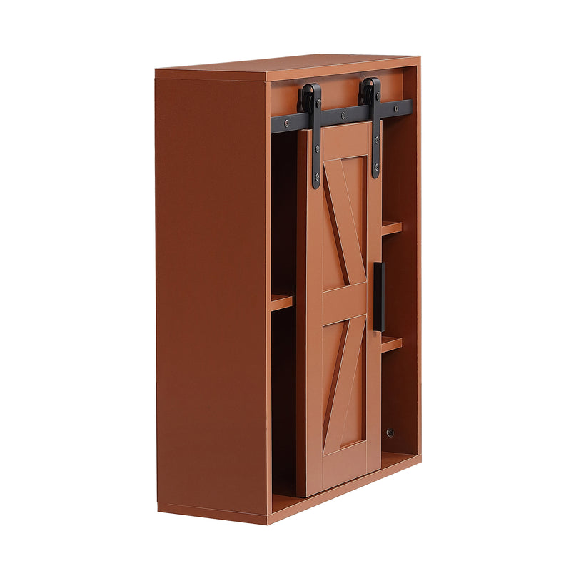 Wood wall-mounted storage cabinet, 5-layer toilet bathroom storage cabinet, multifunctional cabinet with adjustable door, chocolate brown