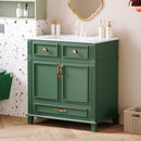 30'' Bathroom Vanity with Ceramic Sink,Solid Wood Frame Bathroom Storage Cabinet with Soft Closing Doors,Retro Style, Green