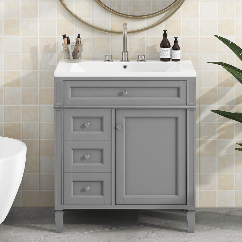 30'' Bathroom Vanity with Top Sink, Modern Bathroom Storage Cabinet with 2 Drawers and a Tip-out Drawer, Single Sink Bathroom Vanity