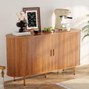 DHH Sideboard Buffet Cabinet with Storage,Mid Century Modern Fluted Accent Coffee Bar Console Table,Tambour Sliding Doors& Adjustable Shelf for Kitchen, Living Room, Entryway(Yellow Walnut 55 Inch)