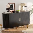 DHH Sideboard Buffet Cabinet with Storage,Mid Century Modern Fluted Accent Coffee Bar Console Table,Tambour Sliding Doors& Adjustable Shelf for Kitchen, Living Room, Entryway(Yellow Walnut 55 Inch)