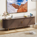 DHH 55 Inch Mid Century Modern TV Stand with Power Outlet for TVs up to 60 Inch, Entertainment Center with Storage and Adjustable Shelves, Media Console with Sliding Doors for Living Room(Black)