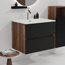 Gloria 24' Wall Mounted Soft Black & Walnut Bathroom Vanity with Integrated Ceramic Sink with Overflow, Large Storage Floating Bathroom Vanity for Modern Bathroom, Pre-assembled