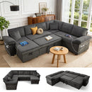 Sectional Sleeper Sofa with Pull Out Couch Bed - Corduroy Fabric with Storage Seat & USB Charging, Reclining Backrest L Shaped Modular Couches for Living Room Apartment (Darkgrey)