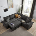 Sectional Sleeper Sofa with Pull Out Couch Bed - Corduroy Fabric with Storage Seat & USB Charging, Reclining Backrest L Shaped Modular Couches for Living Room Apartment (Darkgrey)