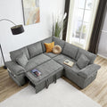 Sectional Sleeper Sofa with Pull Out Couch Bed - Corduroy Fabric with Storage Seat & USB Charging, Reclining Backrest L Shaped Modular Couches for Living Room Apartment (Darkgrey)