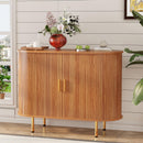 DHH Sideboard Buffet Cabinet with Storage,Mid Century Modern Fluted Accent Coffee Bar Console Table,Tambour Sliding Doors& Adjustable Shelf for Kitchen, Living Room, Entryway(Yellow Walnut 55 Inch)