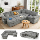 Sectional Sleeper Sofa with Pull Out Couch Bed - Corduroy Fabric with Storage Seat & USB Charging, Reclining Backrest L Shaped Modular Couches for Living Room Apartment (Darkgrey)