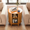 Nightstand with Charging Station, Fluted Accent Side Table with Sliding Door & Adjustable Shelf, Mid-Century Modern End Table for Small Space, Living Room, Bedroom