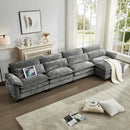113‘’ Cloud Couch Sectional with L-Shape Ottoman, Couches for Living Room with Chenille Fabric|USB Charging| Reversible Chaise|Throw Pillows| Dual Cushions Modern Sofa (Darkgrey)