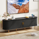 DHH 55 Inch Mid Century Modern TV Stand with Power Outlet for TVs up to 60 Inch, Entertainment Center with Storage and Adjustable Shelves, Media Console with Sliding Doors for Living Room(Black)