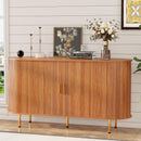 DHH Sideboard Buffet Cabinet with Storage,Mid Century Modern Fluted Accent Coffee Bar Console Table,Tambour Sliding Doors& Adjustable Shelf for Kitchen, Living Room, Entryway(Yellow Walnut 55 Inch)