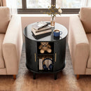 DHH Mid Century Modern Nightstand Set of 2 with Charging Station, Fluted Accent Side Table with Sliding Door & Adjustable Shelf, End Table for Small Space, Living Room, Bedroom,Sofa Couch, Black