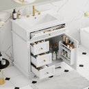 30' Bathroom Vanity with Sink, One Tip-out Drawer, Three Drawers, Door Shelf, Soft Closing Door, White
