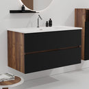 Gloria 36' Wall Mounted Soft Black & Walnut Bathroom Vanity with Integrated Ceramic Sink with Overflow, Large Storage Floating Bathroom Vanity for Modern Bathroom, Pre-assembled