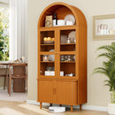 71" Tall Arched Kitchen Pantry, Modern Farmhouse Wood Kitchens Storage Cabinets with Sliding Doors＆ Adjustable Shelves, Versatile Cupboard for Kitchen, Living Dining Room, Bathroom (Yellow Walnut)