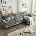 113‘’ Cloud Couch Sectional with L-Shape Ottoman, Couches for Living Room with Chenille Fabric|USB Charging| Reversible Chaise|Throw Pillows| Dual Cushions Modern Sofa (Darkgrey)