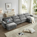 113‘’ Cloud Couch Sectional with L-Shape Ottoman, Couches for Living Room with Chenille Fabric|USB Charging| Reversible Chaise|Throw Pillows| Dual Cushions Modern Sofa (Darkgrey)