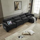 113‘’ Cloud Couch Sectional with L-Shape Ottoman, Couches for Living Room with Chenille Fabric|USB Charging| Reversible Chaise|Throw Pillows| Dual Cushions Modern Sofa (Darkgrey)