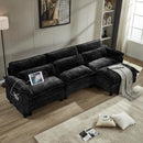 113‘’ Cloud Couch Sectional with L-Shape Ottoman, Couches for Living Room with Chenille Fabric|USB Charging| Reversible Chaise|Throw Pillows| Dual Cushions Modern Sofa (Darkgrey)