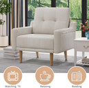 Mid Century Modern Accent Chair ，Upholstered Armchair，Comfy Reading Chair with Wood Legs，Fabric Single Sofa Chair for Living Room Bedroom Small Spaces (1, White)