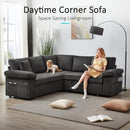 Sectional Sleeper Sofa with Pull Out Couch Bed - Corduroy Fabric with Storage Seat & USB Charging, Reclining Backrest L Shaped Modular Couches for Living Room Apartment (Darkgrey)