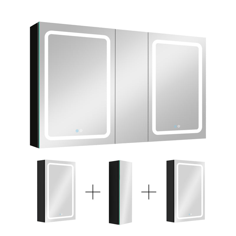 50x30 Inch LED Bathroom Medicine Cabinet Surface Mount Double Door Lighted Medicine Cabinet, Medicine Cabinets for Bathroom with Mirror Defogging, Dimmer Black