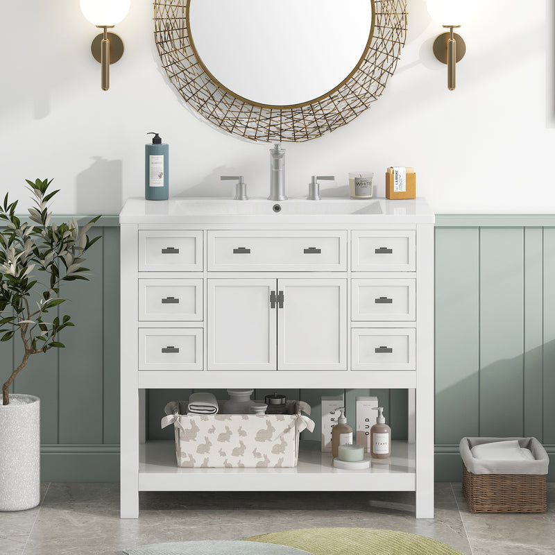 36'' Bathroom Vanity with Top Sink, Modern Bathroom Storage Cabinet with 2 Soft Closing Doors and 6 Drawers, Single Sink Bathroom Vanity