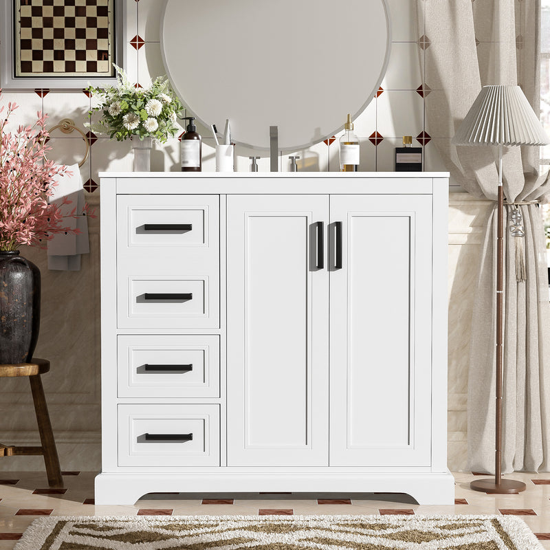 36' Modern Bathroom Vanity with Ceramic Sink, Soft-Close Door, Adjustable Shelf & 3 Drawers, Ample Storage, Elegant Design for Medium to Small Bathrooms