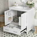 30' White Bathroom Vanity with Single Sink, Combo Cabinet Undermount Sink, Bathroom Storage Cabinet with 2 Doors and a Drawer, Soft Closing, Multifunctional Storage, Solid Wood Frame