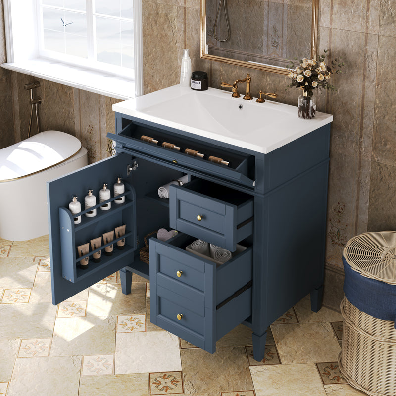 30'' Bathroom Vanity with Top Sink, Modern Bathroom Storage Cabinet with 2 Drawers and a Tip-out Drawer, Single Sink Bathroom Vanity (Same as SW000122AAC)