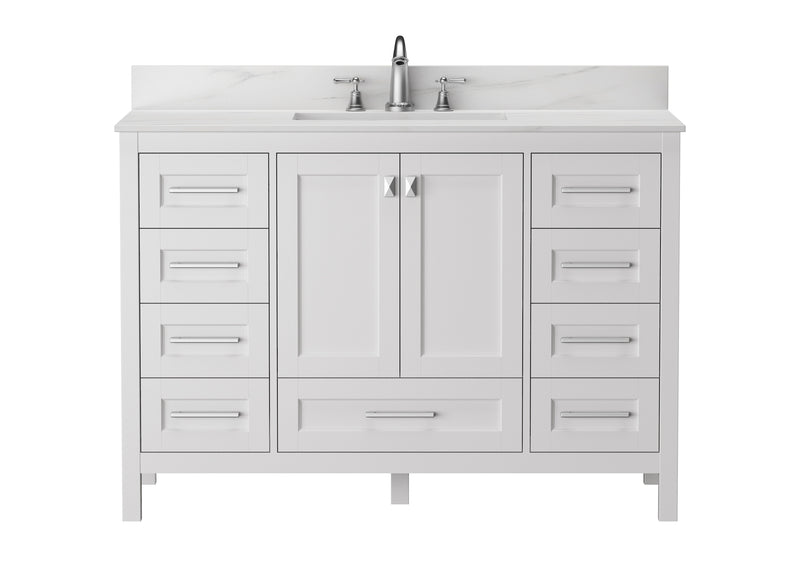 Vanity Sink Combo featuring a Marble Countertop, Bathroom Sink Cabinet, and Home Decor Bathroom Vanities - Fully Assembled White 48-inch Vanity with Sink 23V03-48WH