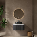 DINA 30' Bathroom Vanity with Sink, Modern Wall-Mounted Floating Curved Edges Striped Bathroom Storage Cabinet with a Drawer, Black Ceramic Vessel Basin without Faucet, Pre-assembled, Black Color