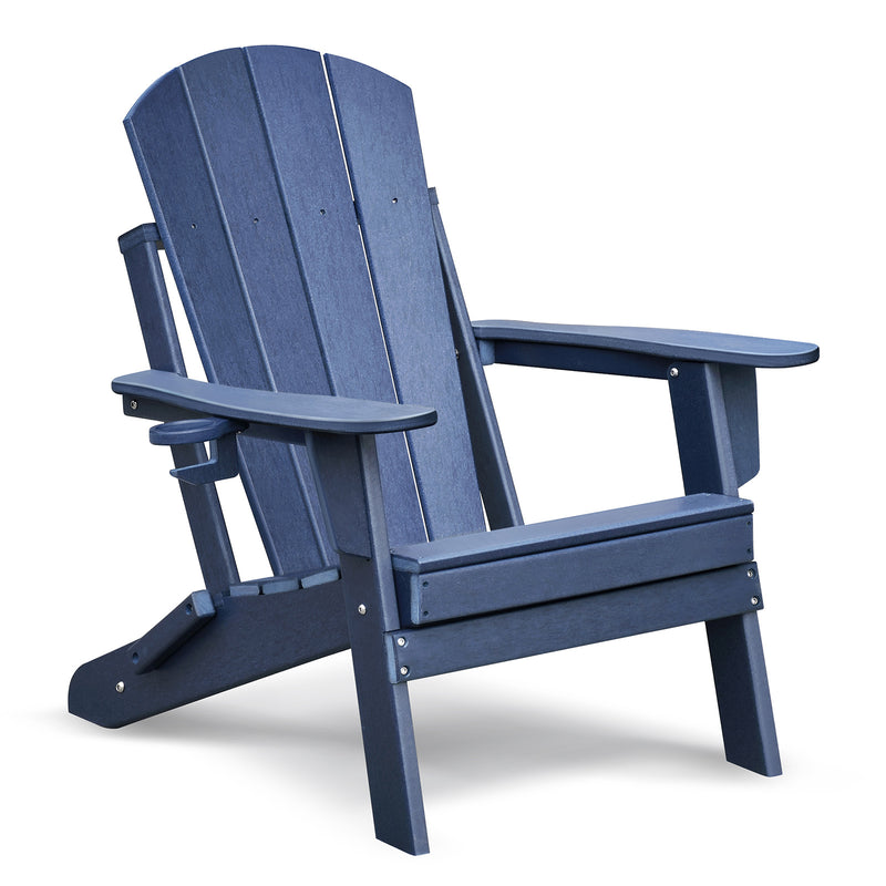 TIRAMISUBEST Folding Outdoor Adirondack Chair for Relaxing, HDPE All-weather Fire Pit Chair, Patio Lawn Chair for Outside Deck Garden Backyardf Balcony, Navy Blue
