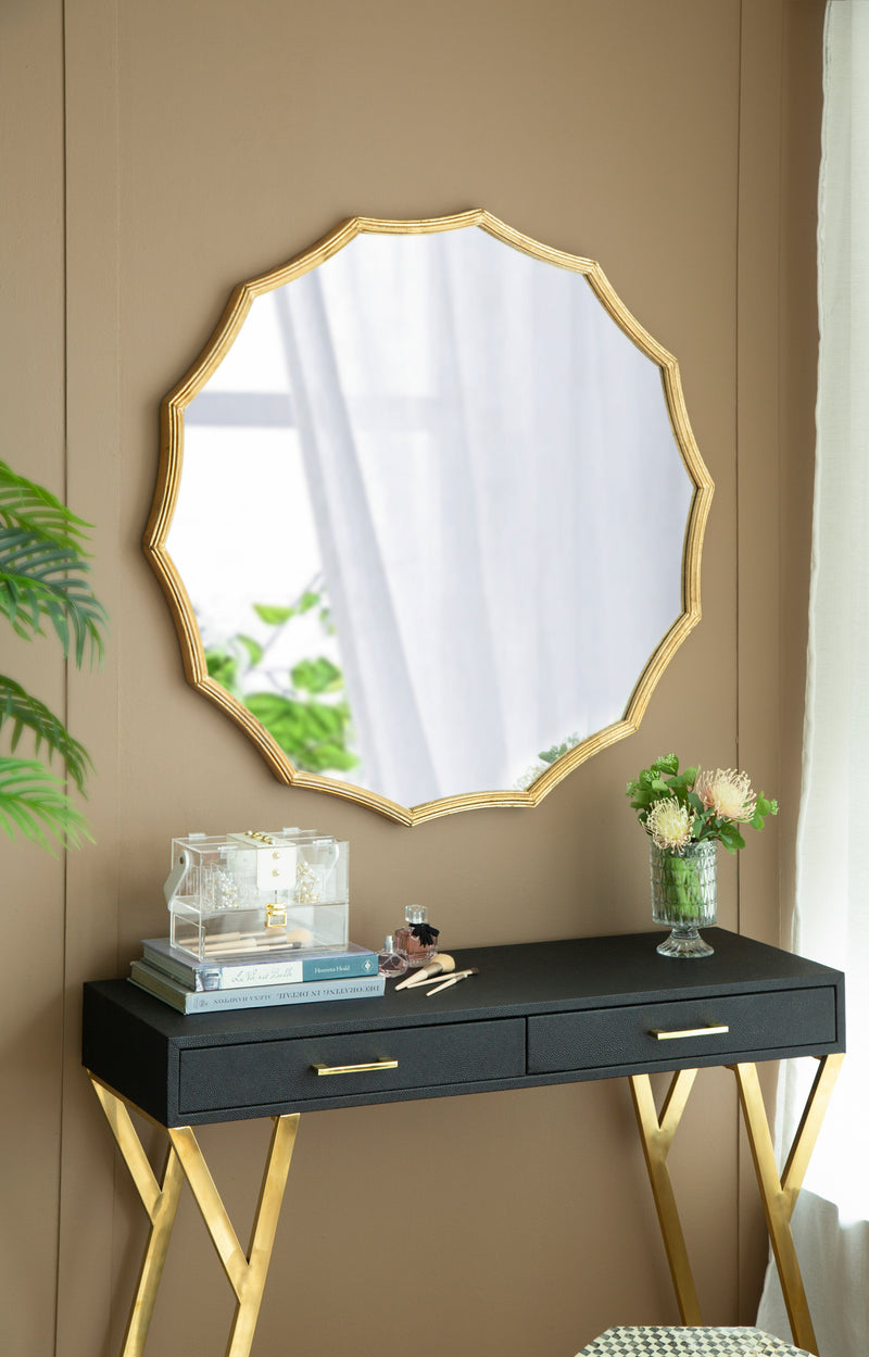 D40" Round Sunburst Wall Mirror with Gold Finish, Wall Decor Mirror for Entryway Bedroom Living Room