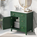 30' Bathroom Vanity with Sink Top, Bathroom Vanity Cabinet with Door and Two Drawers, Solid Wood Frame, One Package, Green (Old Sku:WF311620AAG)